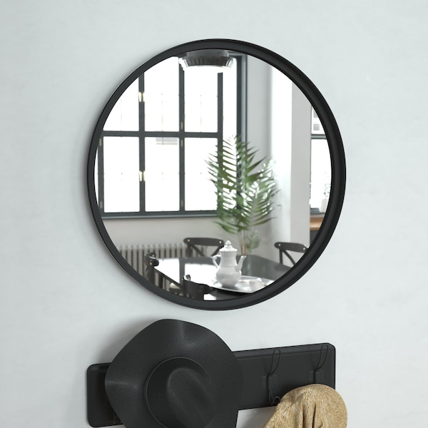 Flash Furniture 24in Round Black Metal Framed Accent Wall Mirror HMHD-22M115YA-BLK-GG - main